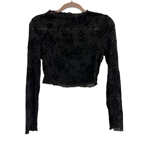 Women's Y2K mock neck Sheer Floral Velvet Flock Crop Top sz S? Romantic Goth, Co - Picture 4 of 7